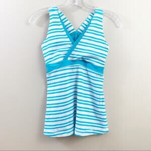 Lululemon Aqua/White Striped Workout Tank